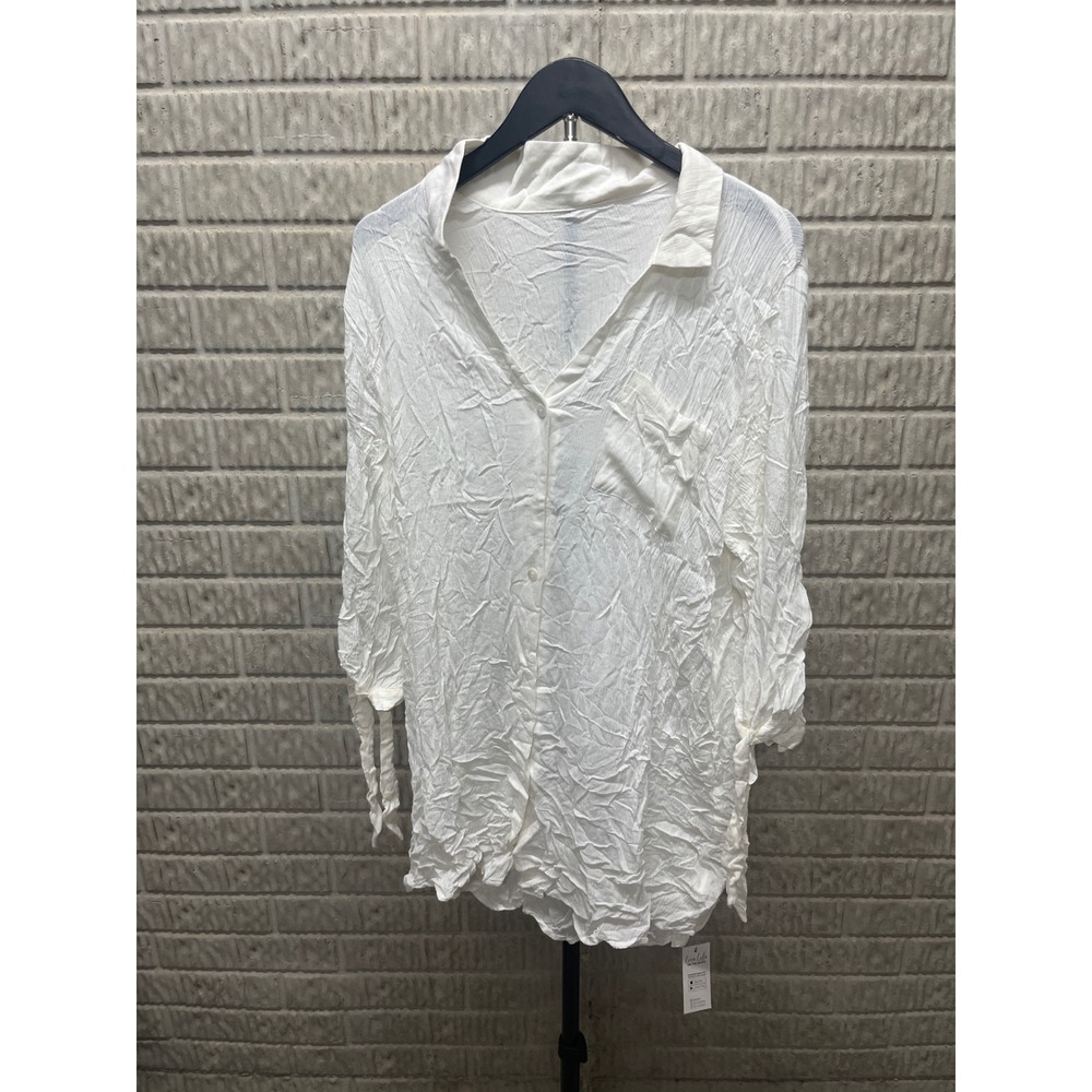 Cupshe‎ White Crinkle Button Down Swim Cover Up Tie Sleeve CAA07F3F005CC Mens M